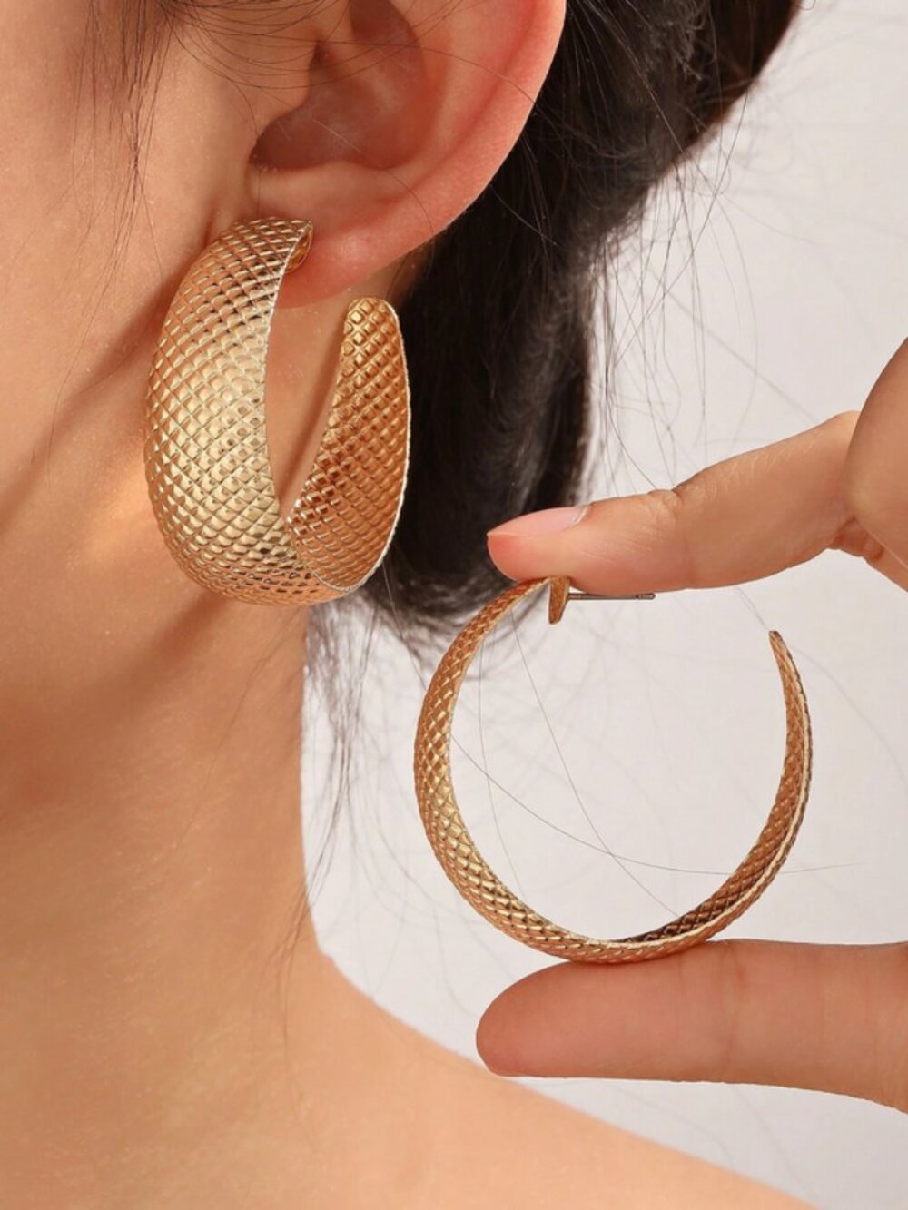 14K Gold Womens Large Chunky Etched Hoop Earrings Big 14 K Silver Hoops Jewelry